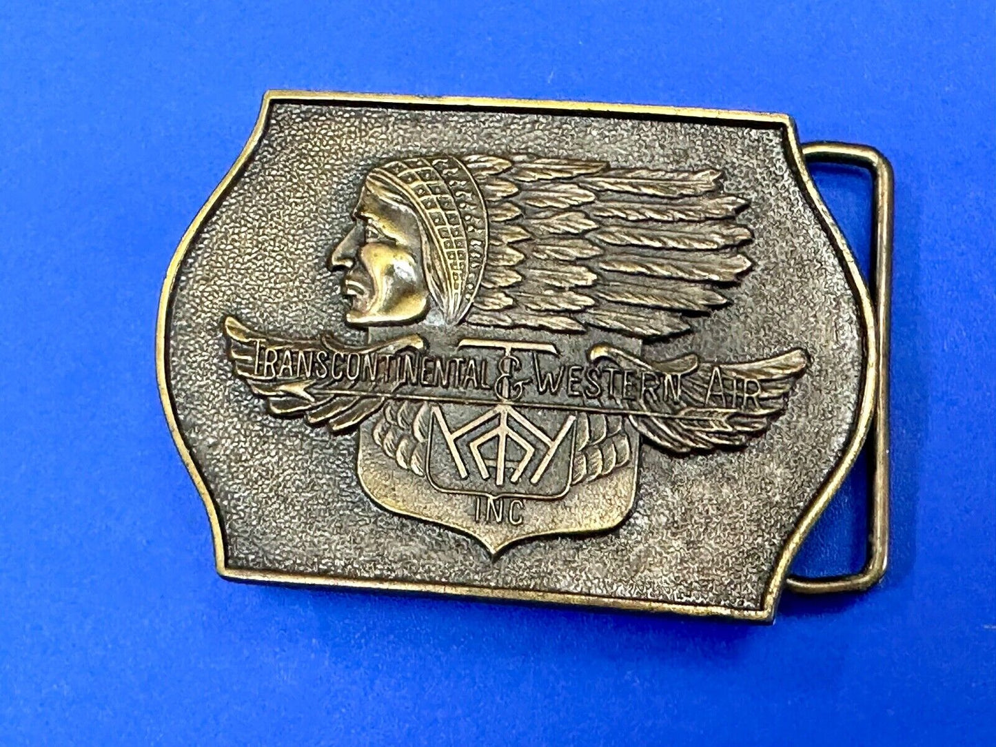 TWA Indian Head logo Transcontinental & western Airlines Air Inc belt buckle