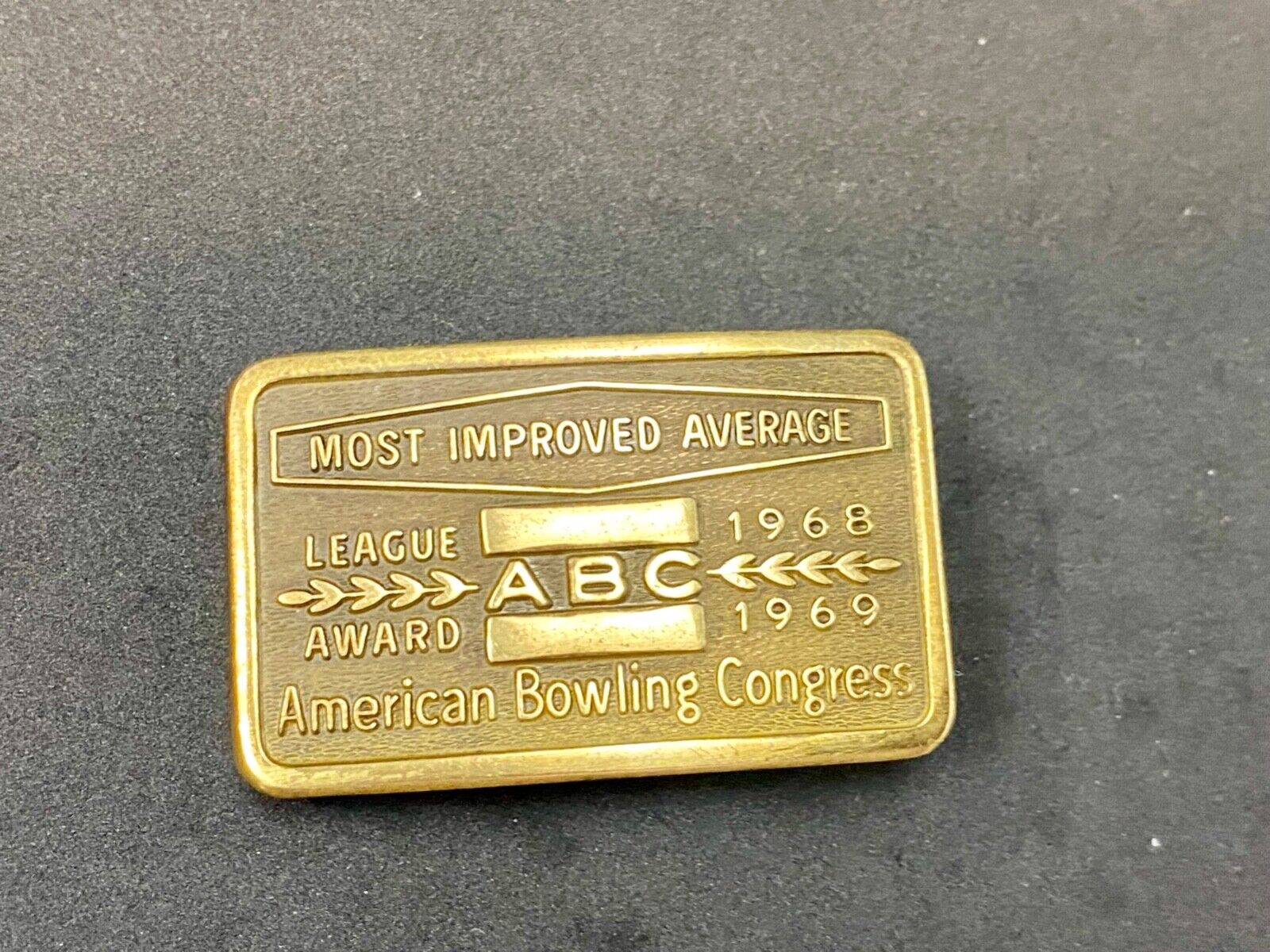 1968 - 69 AMERICAN BOWLING CONGRESS MOST IMPROVED AVERAGE AWARD BELT BUCKLE