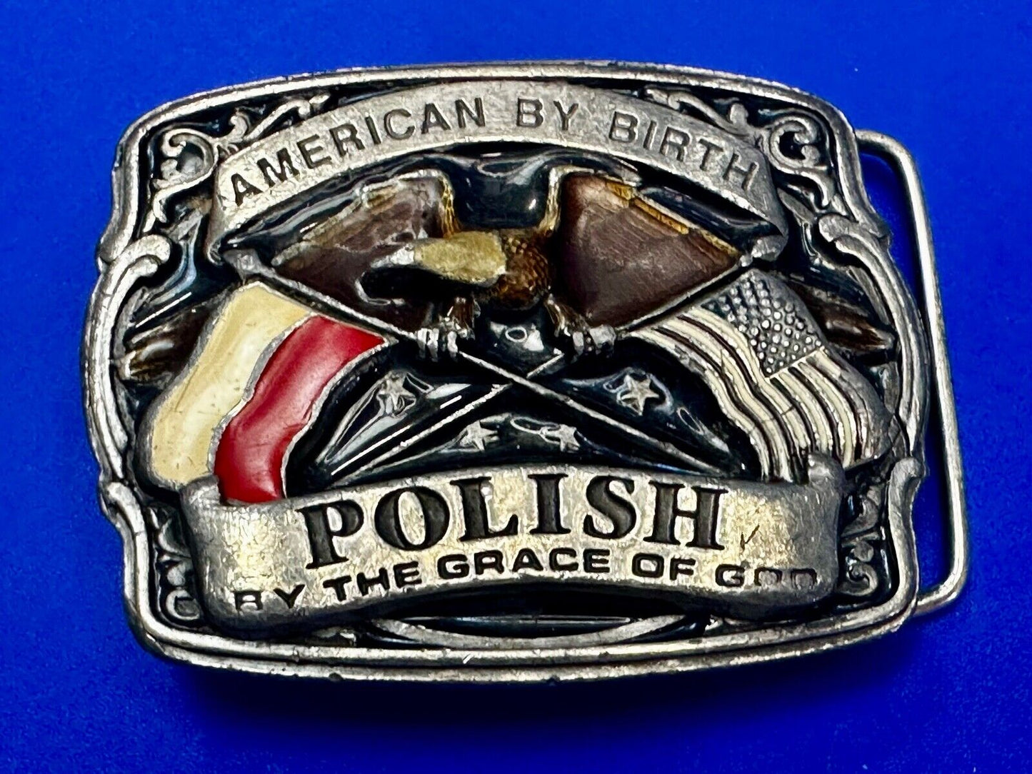 American by Birth Polish by the Grace of God Vintage 1988 Bergamot Belt Buckle