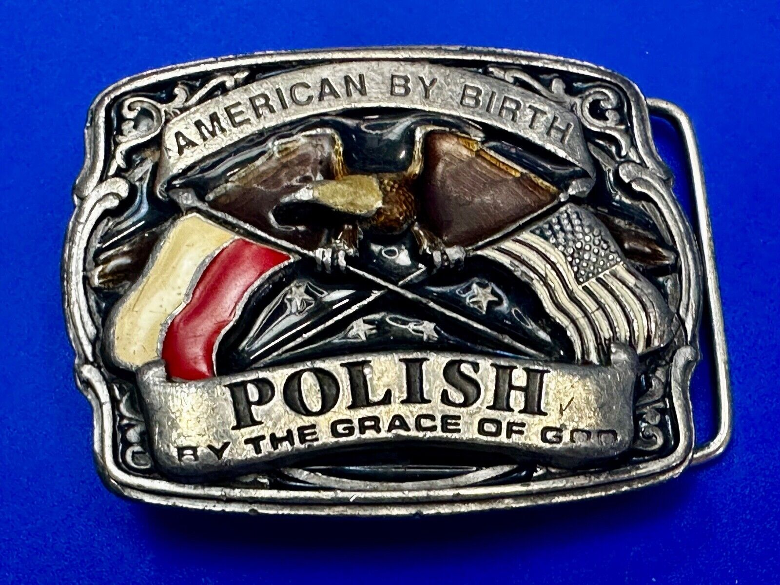 American by Birth Polish by the Grace of God Vintage 1988 Bergamot Belt Buckle