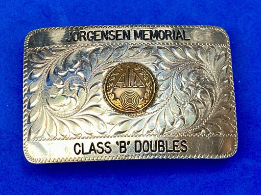 Ata Class B Doubles Trapshooting  Award Trophy Sterling Belt Buckle By Hake 
