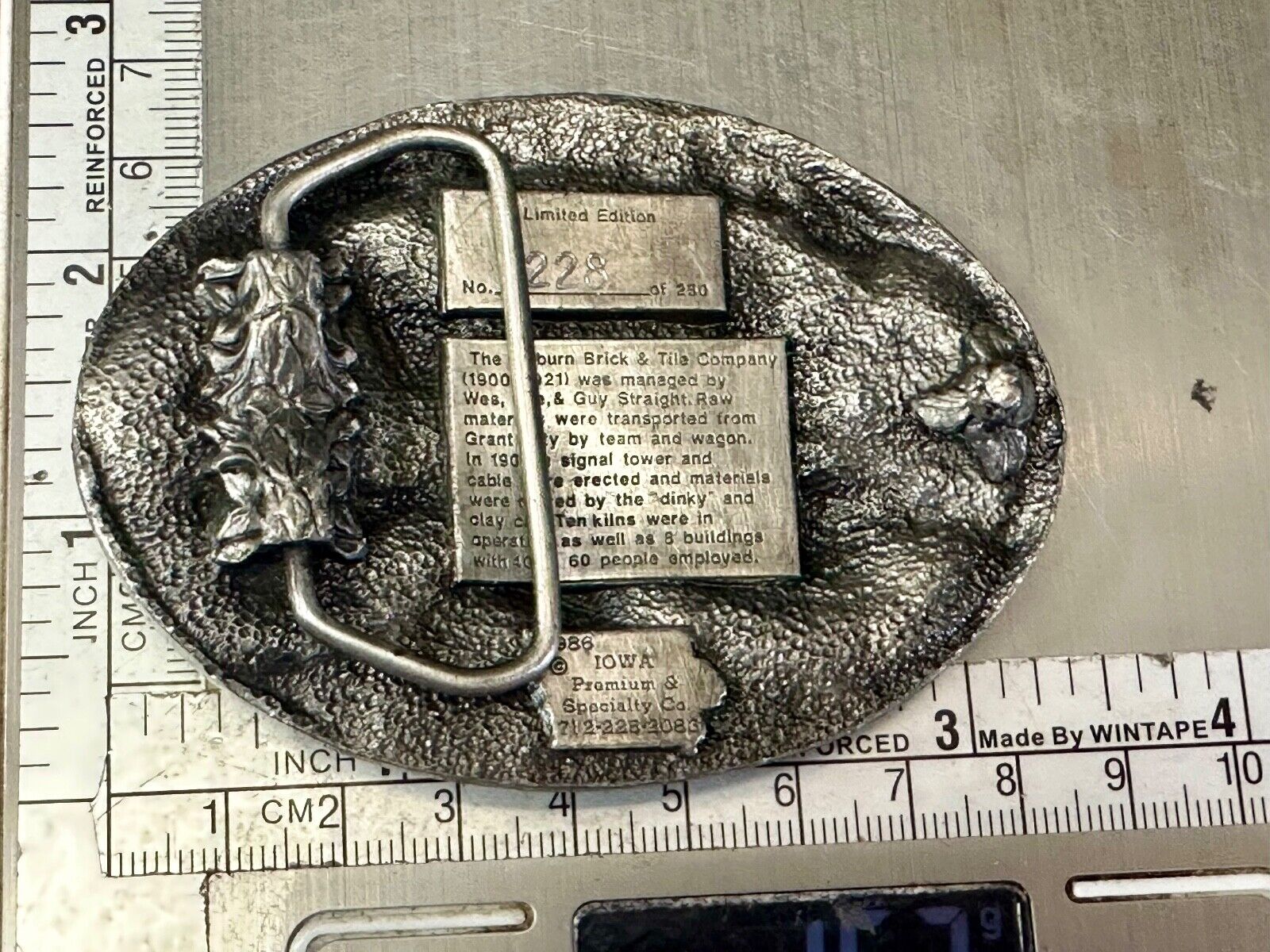 AUBURN IOWA 1887 CENTENNIAL CELEBRATION VINTAGE BELT BUCKLE