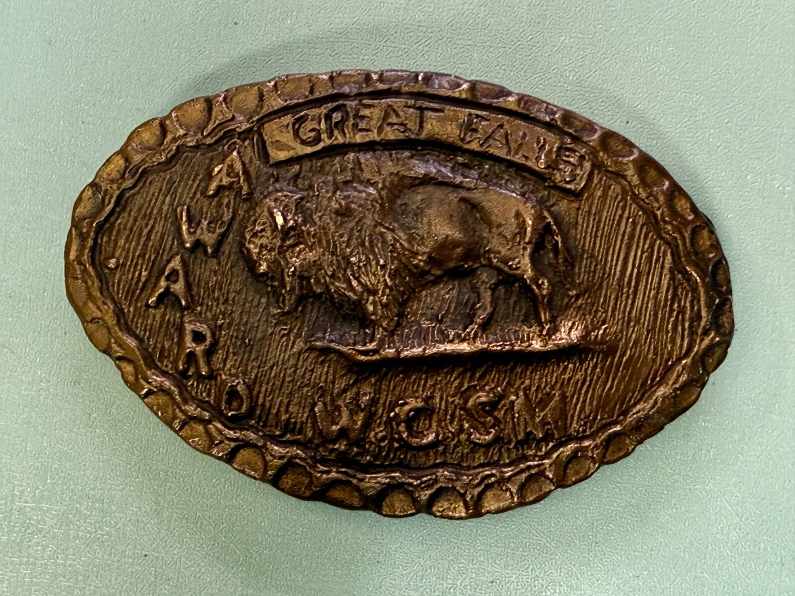 American Buffalo Bison Great Falls Award WCSM Brass Tone Hunters Belt Buckle