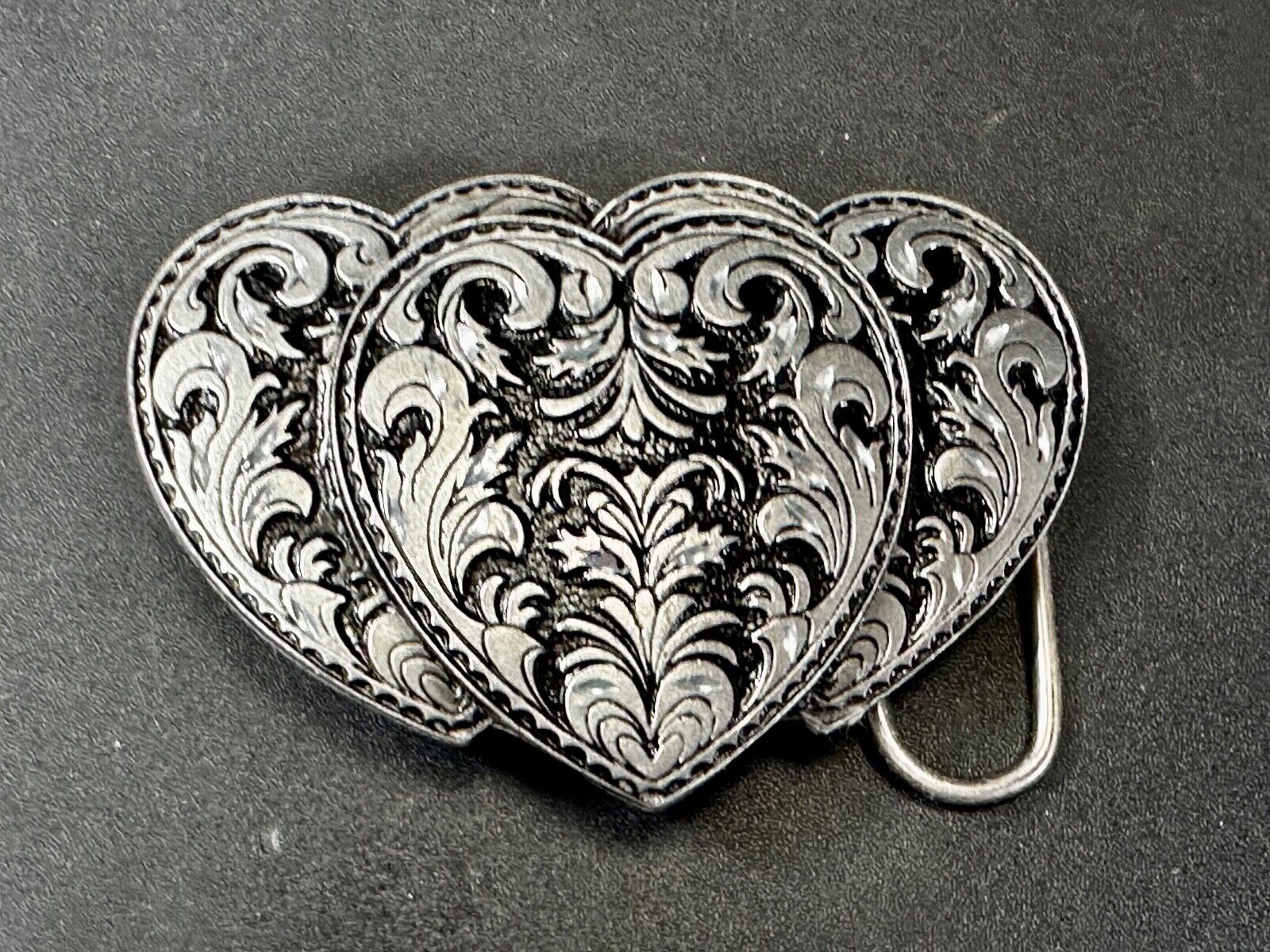 Tripple 3 Hearts. Western Three Heart shaped Vtg. 1995 cutout Belt Buckle by C&J