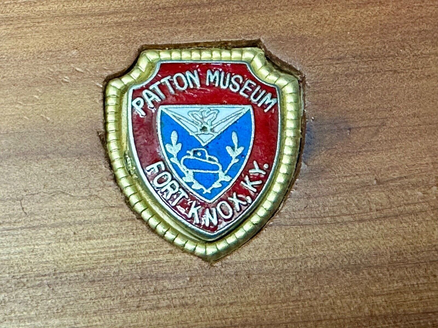 Two pins Patton Museum Fort Knox KY Artisan Inlaid project to wooden Belt Buckle