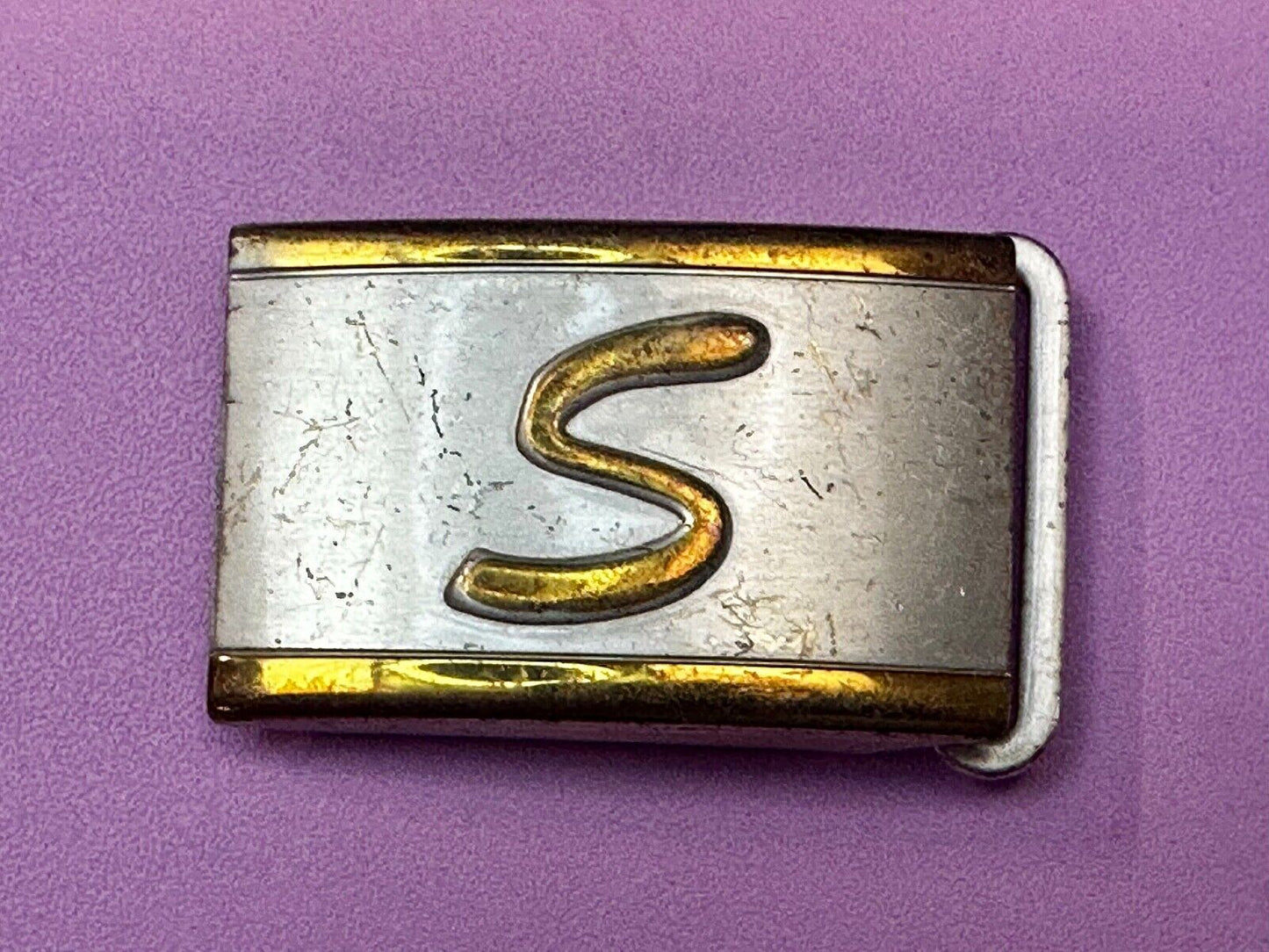 Vintage Letter S Initial Monogram Silver Plate Art Deco Belt Buckle by Tex Tan