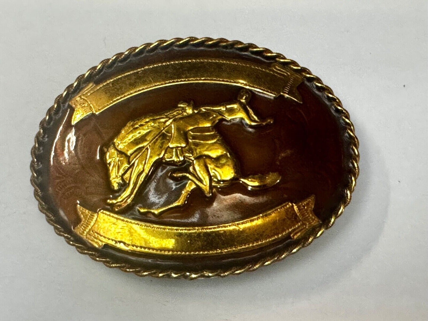 Vintage German Silver  Cowboy Saddle Bronc western belt buckle W/ Award Ribbon