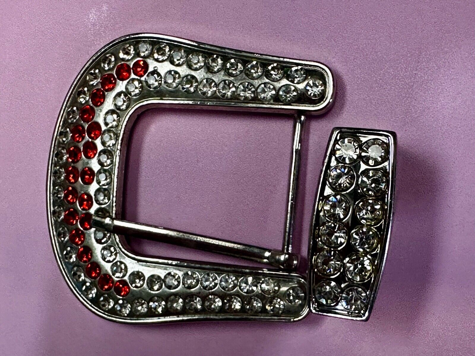 Two Piece Ranger Silver Tone Rhinestone Covered Belt Buckle Set  - with Keeper