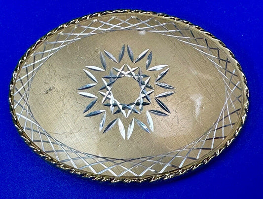 vintage etched starburst pattern gold tone belt buckle marked W