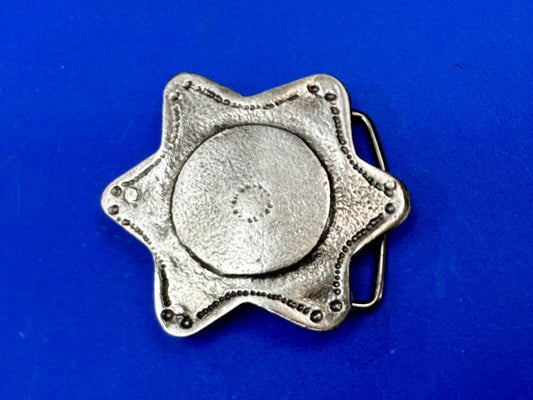 Abstract STAR Cutout 2.5" wide silver tone sheriff badge shaped belt buckle