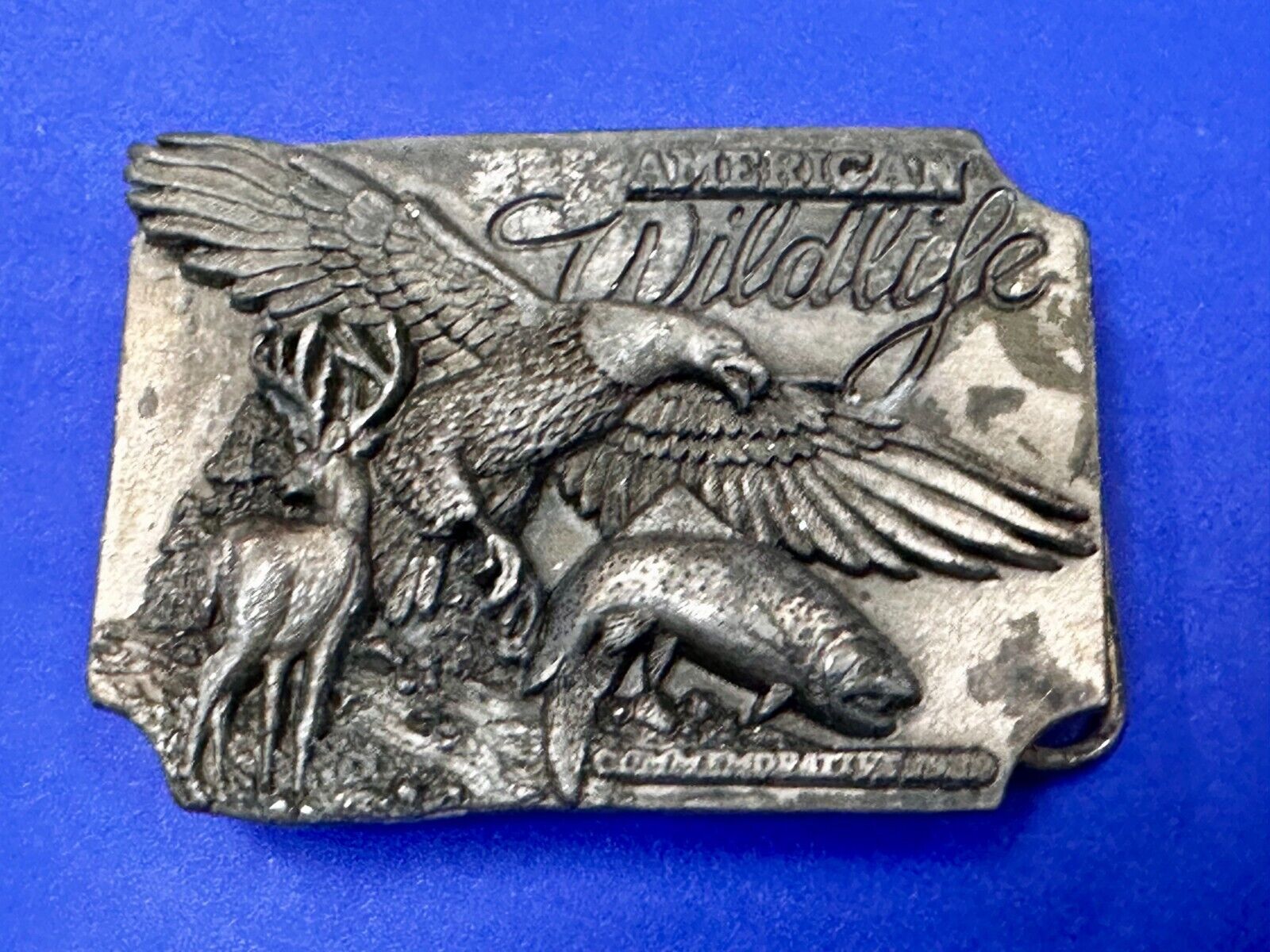 Americas Great Wildlife Deer Eagle VTG 1989 Commemorative Siskiyou Belt Buckle