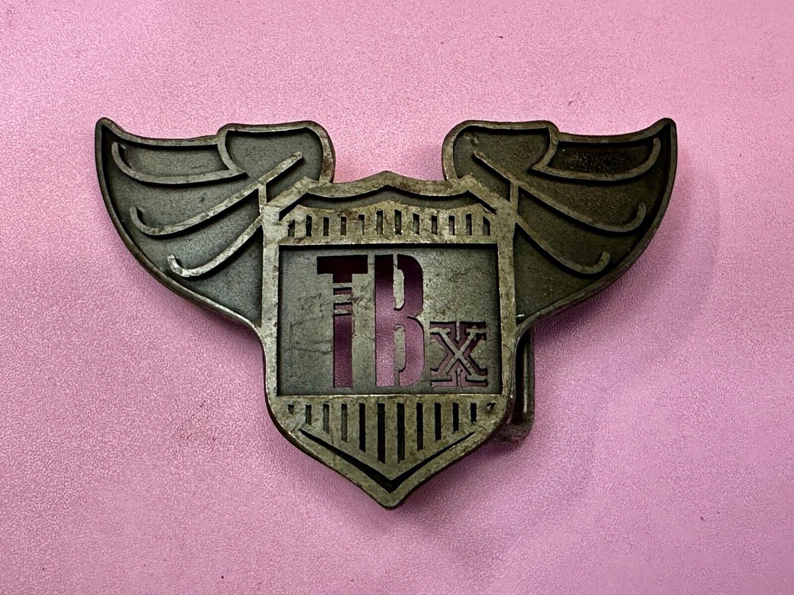 TBX Winged Bomb Vintage Silver Tone Cutout Belt Buckle