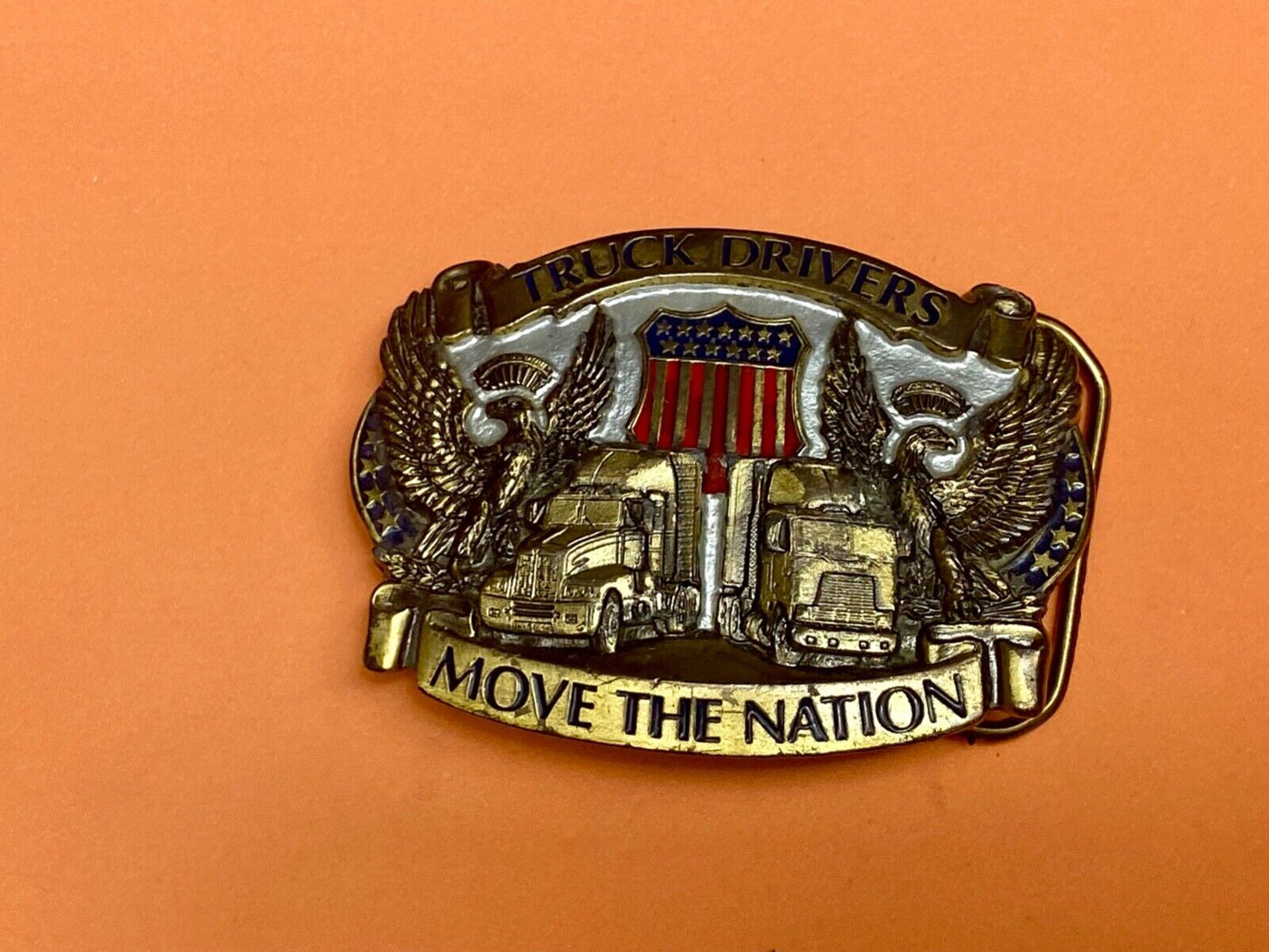 Truck Drivers Move the Nation Vtg. 1987  Belt Buckle Long Nose Flat Nose Cabover