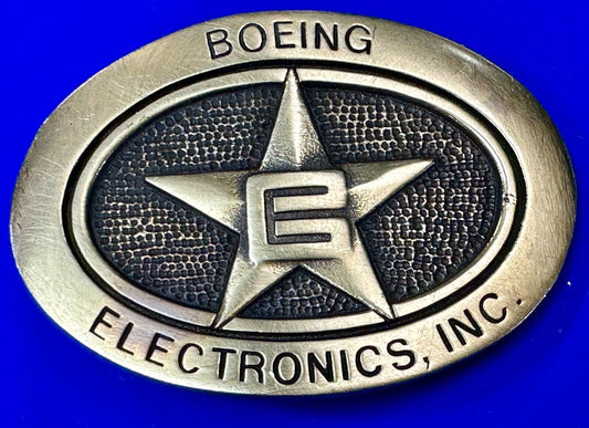 Vintage Boeing Electronics Inc Solid Brass BTS 1978 belt buckle Star Emblem