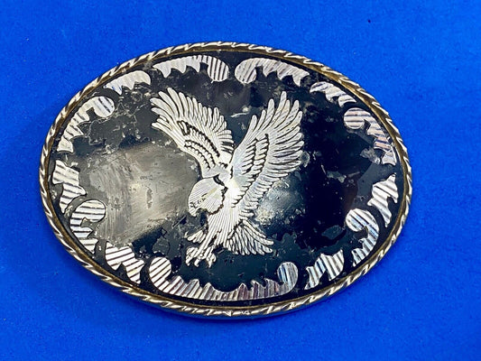 Black And Silver Color Flying Hunting Diving American Eagle Belt Buckle Signed W