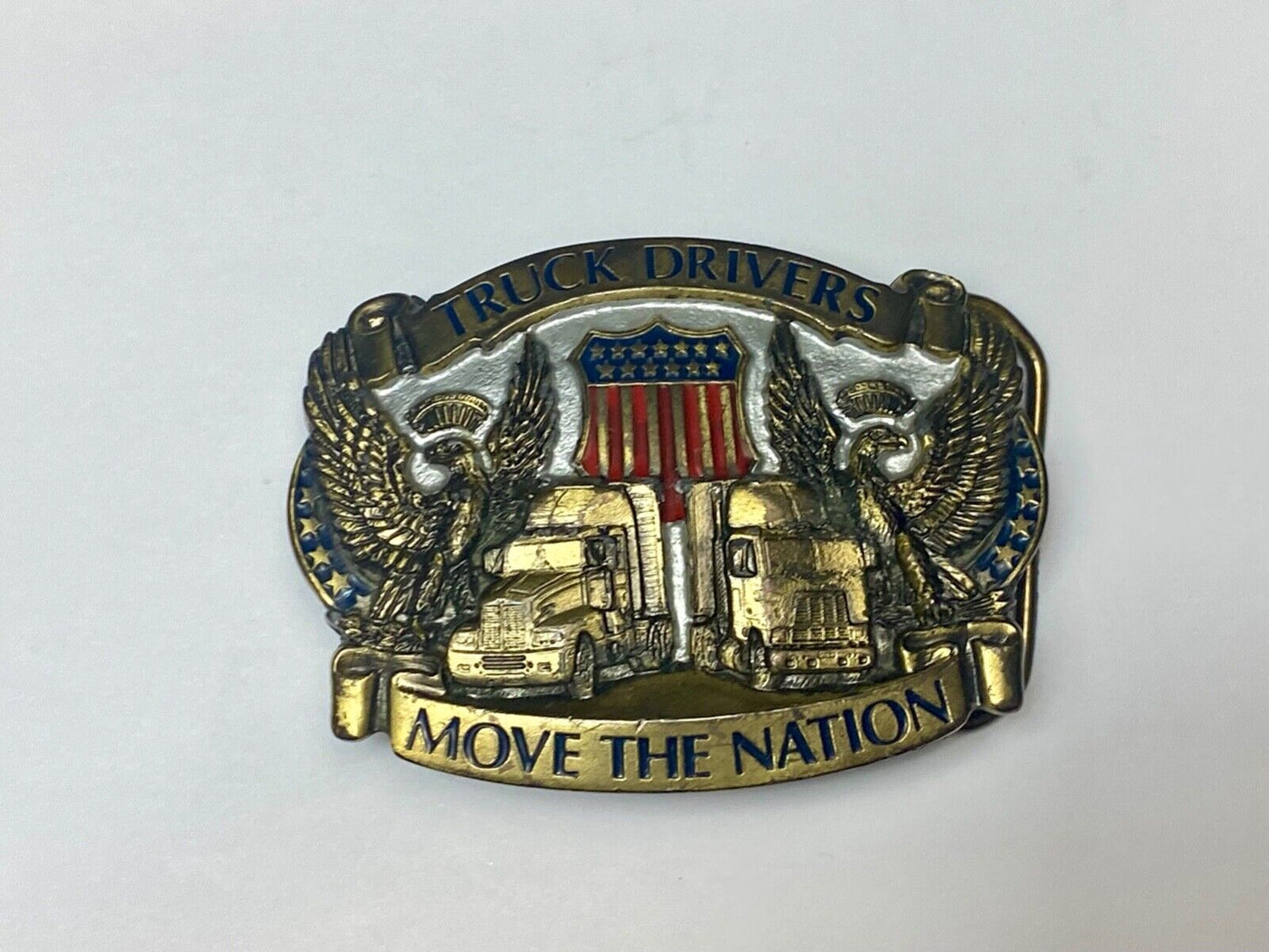 Truck Drivers Move the Nation Vtg. 1987  Belt Buckle Long Nose Flat Nose Cabover