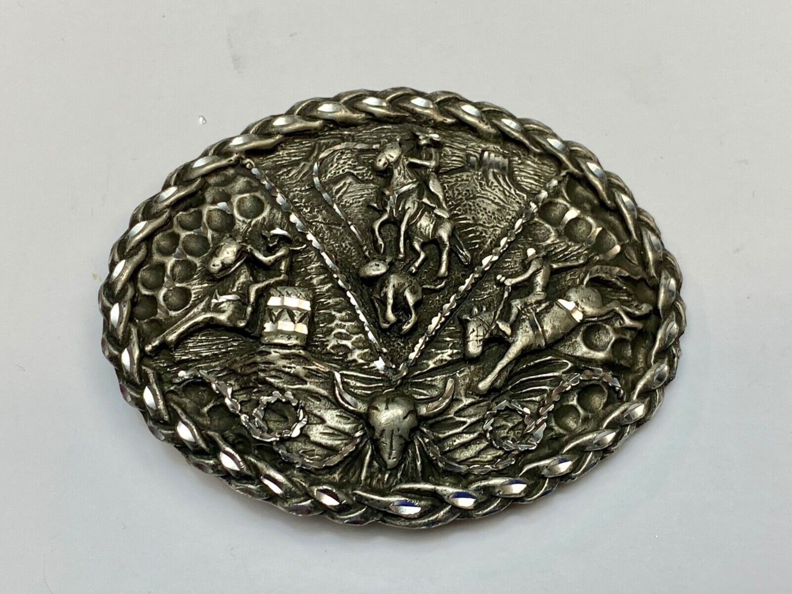 Barrel Racing, Saddle Bronc Rider, everything cowboy Vtg. EGE 1992 belt buckle