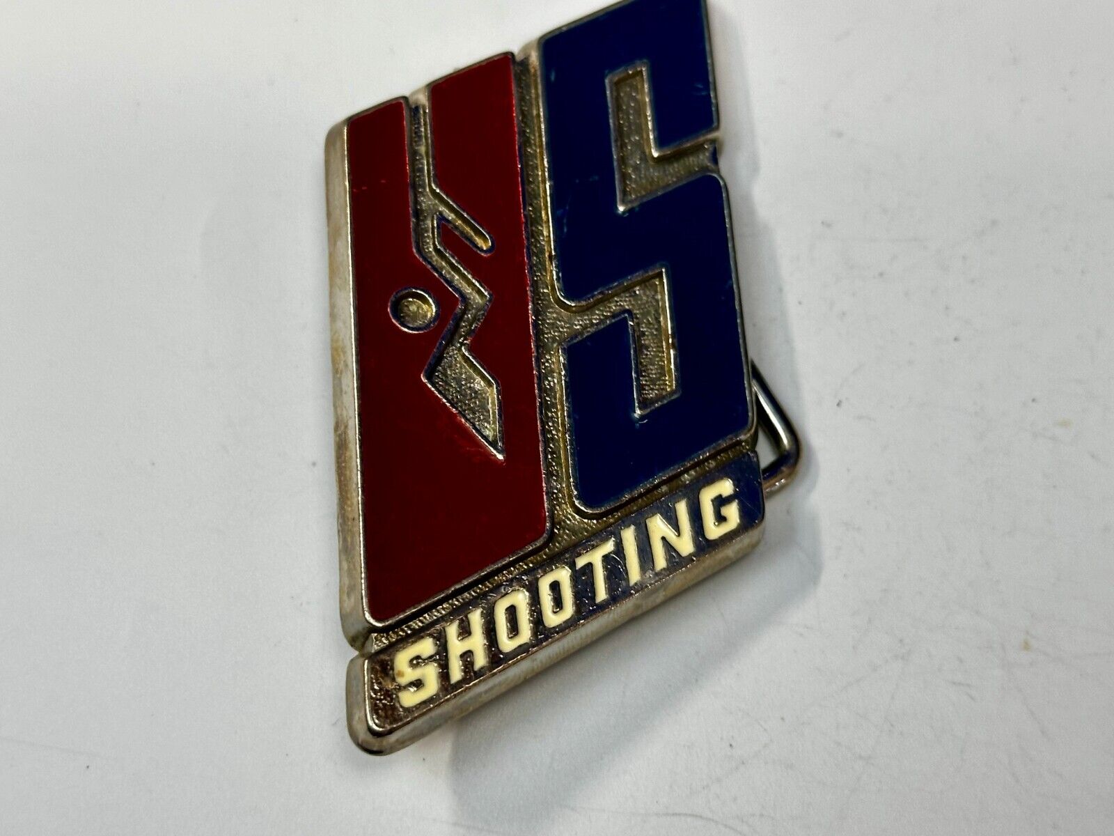 US Shooting Team Red White & Blue Commemorative Gun Rifle Spots Belt Buckle