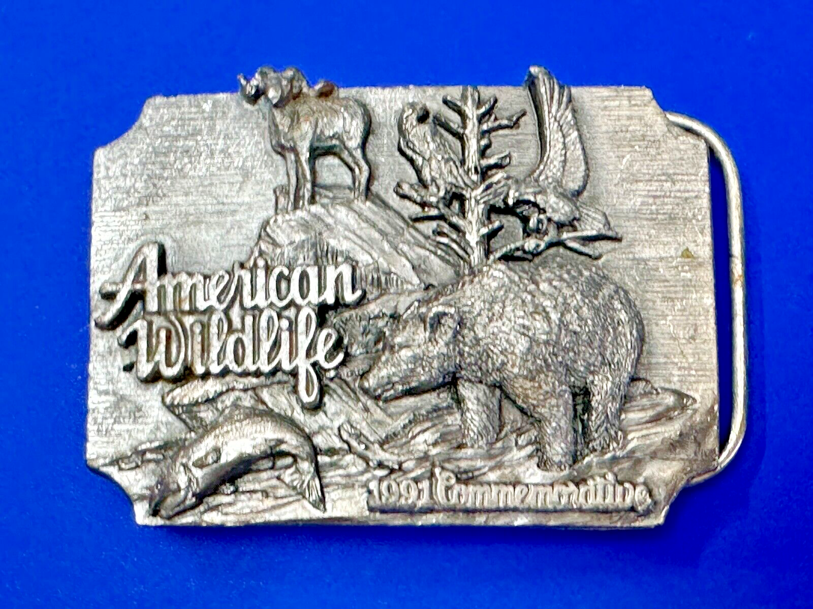 Alaska Wildlife Vintage 1991 Commemorative Pewter Belt Buckle