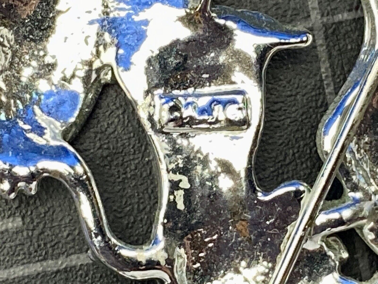 Vintage AJC Two Cats Riding Bicycle  with Umbrella Silver Tone Brooch Pin