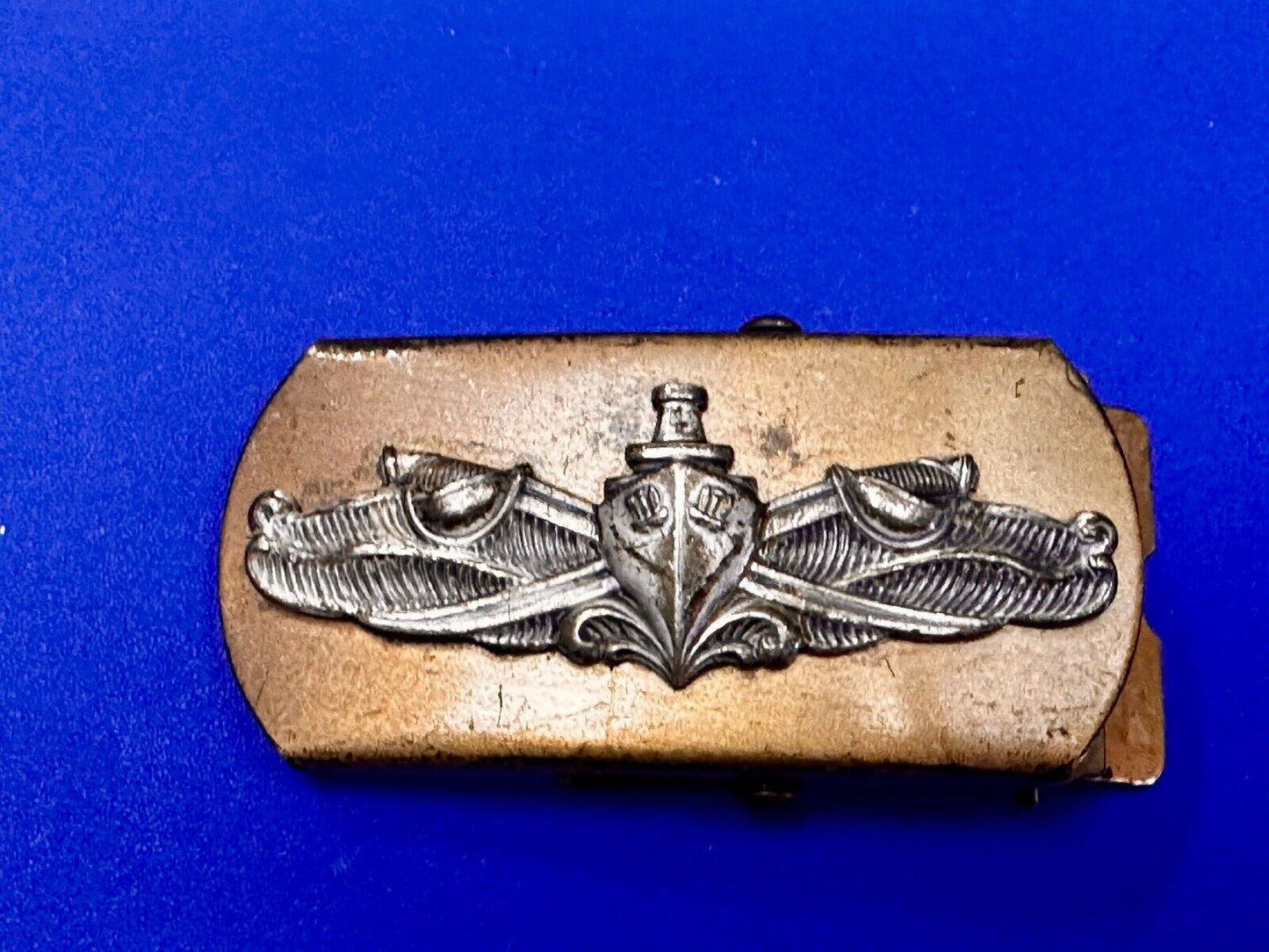US Navy Air Warfare Specialist Military Silver Brass Tone Vintage Belt Buckle