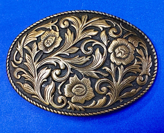 Black & Brown Color Vintage Western Flower Swirl Design Belt Buckle