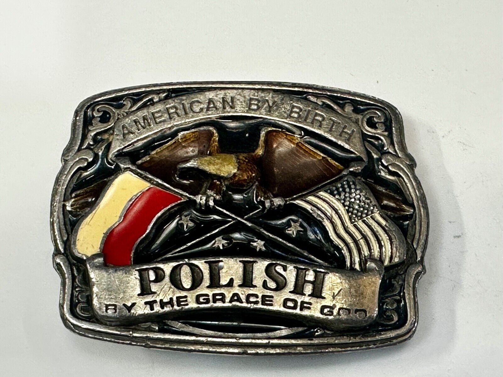 American by Birth Polish by the Grace of God Vintage 1988 Bergamot Belt Buckle