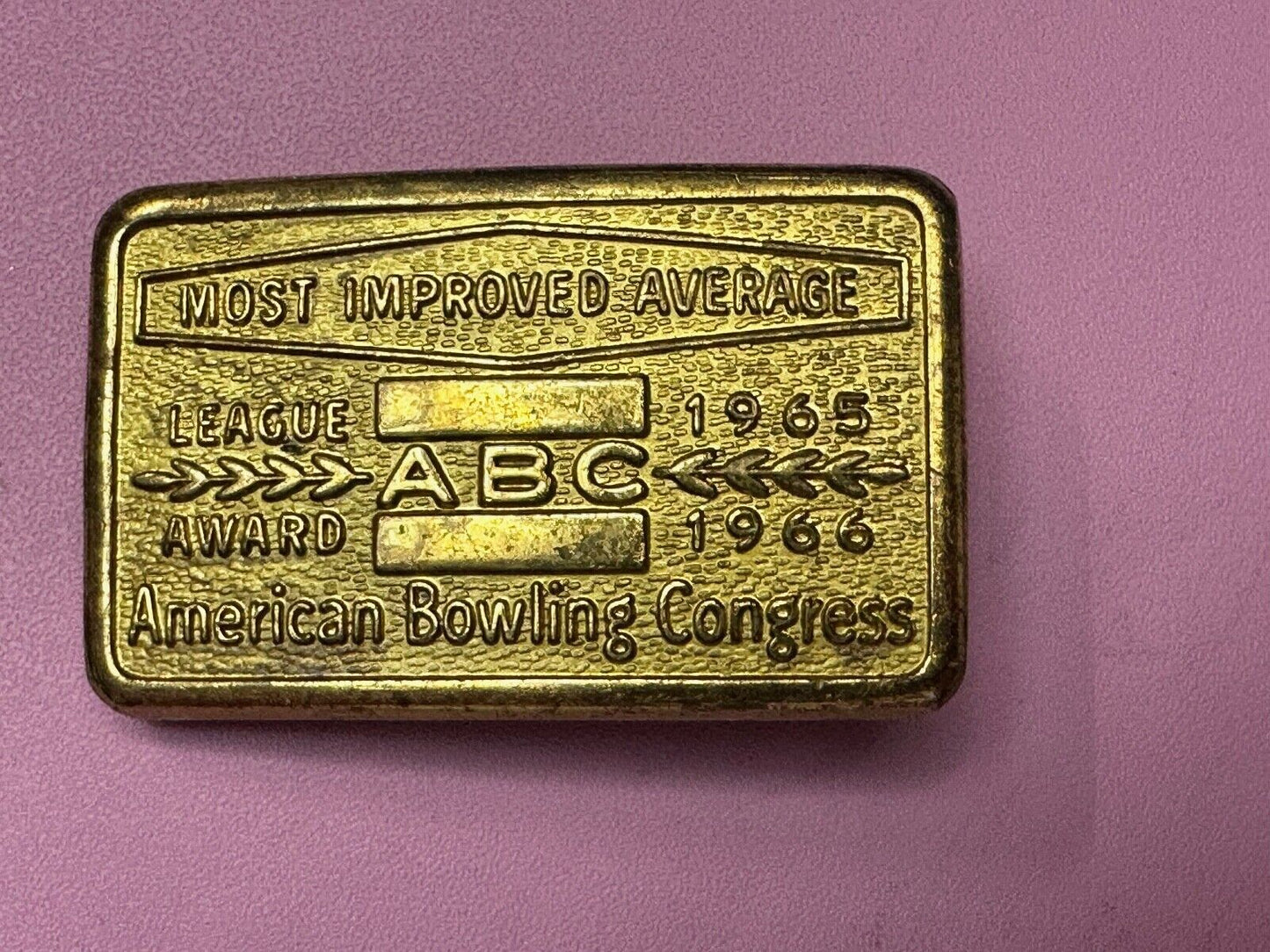 ABC Bowling League Award Trophy 1965 - 66 Belt Buckle RARE Most Improved Average
