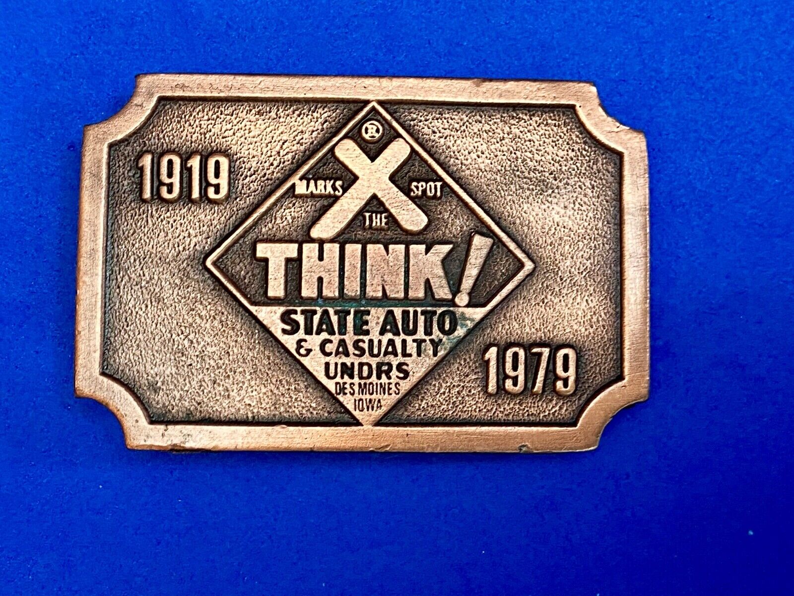 1979 State Auto & Casualty, Des Moines, Iowa Ia, "X Marks The Spot" Belt Buckle