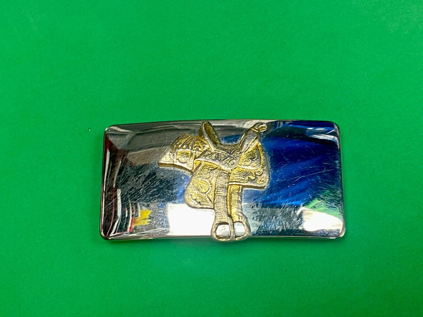 Usa Made Horse Saddle On Vintage Mixed Material Cowboy Belt Buckle