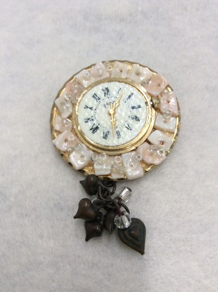 Unique Artisin Hat Flower Pin Broach From Gold Tone Guess Watch - interesting!