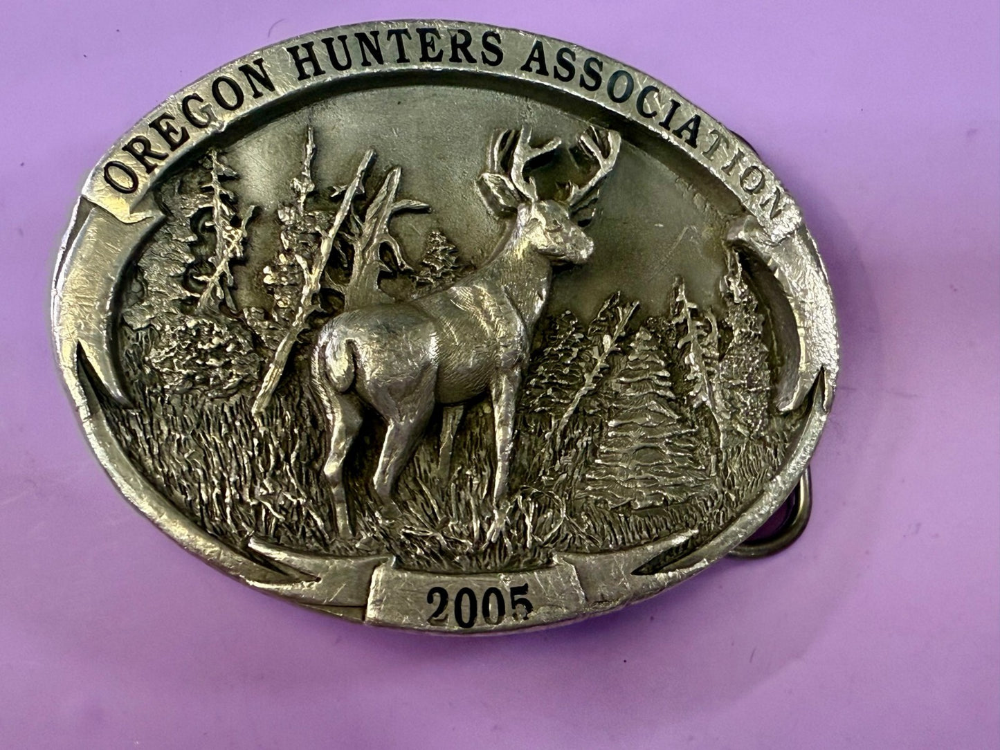 Annual Oregon Hunters Association Commemorative Pewter 2005 Siskiyou Belt Buckle