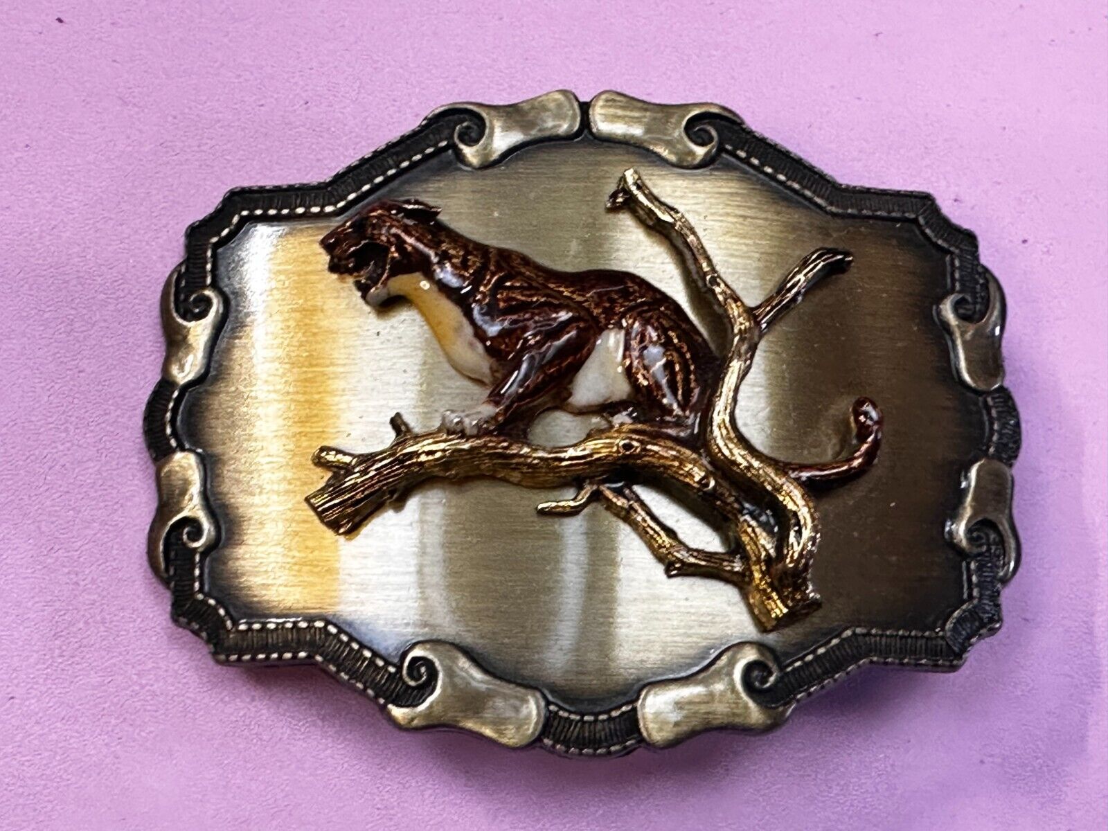 Angry Roaring Lion Tiger Cheetah In Tree Safari Animal Raintree Belt Buckle