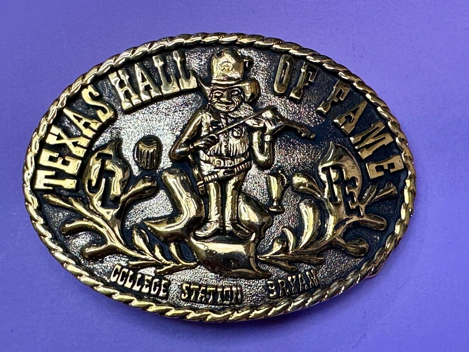 Texas Hall of Fame Bryan–College Station Cities Fiddle Music Vintage Belt Buckle