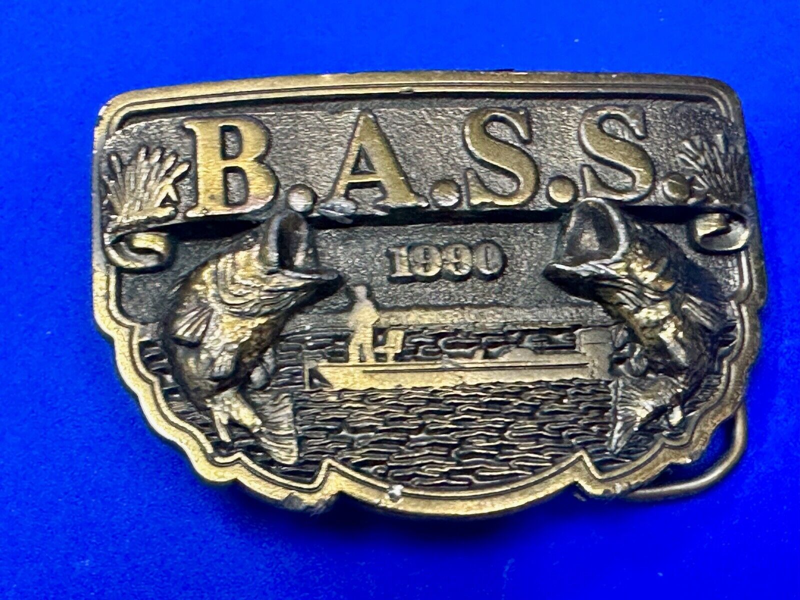 1990 BASS Bass Anglers Sportsman Society Fishing Dual Jumping Fish belt buckle