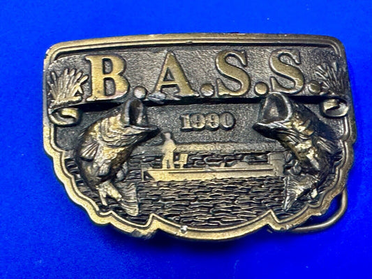 1990 BASS Bass Anglers Sportsman Society Fishing Dual Jumping Fish belt buckle