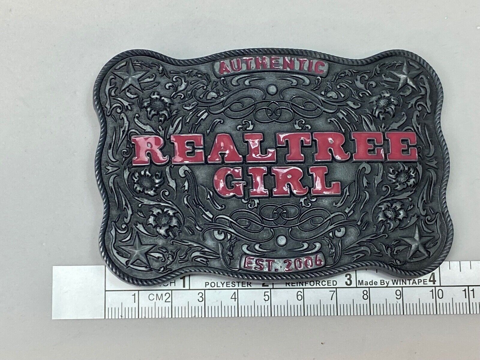Authentic Realtree Girl Girlie Western Cowgirl Pink Lettering Ornate Belt Buckle