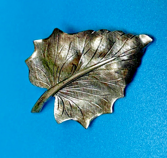 2" Autumn Fall Curvy Leaf Figure Sterling Silver Brooch Pin