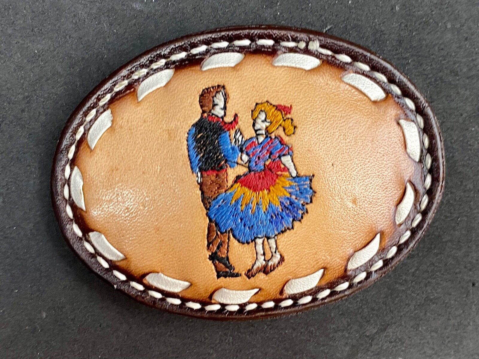 Vintage Cardat leather belt buckle with Country and Western Couple Dancing 