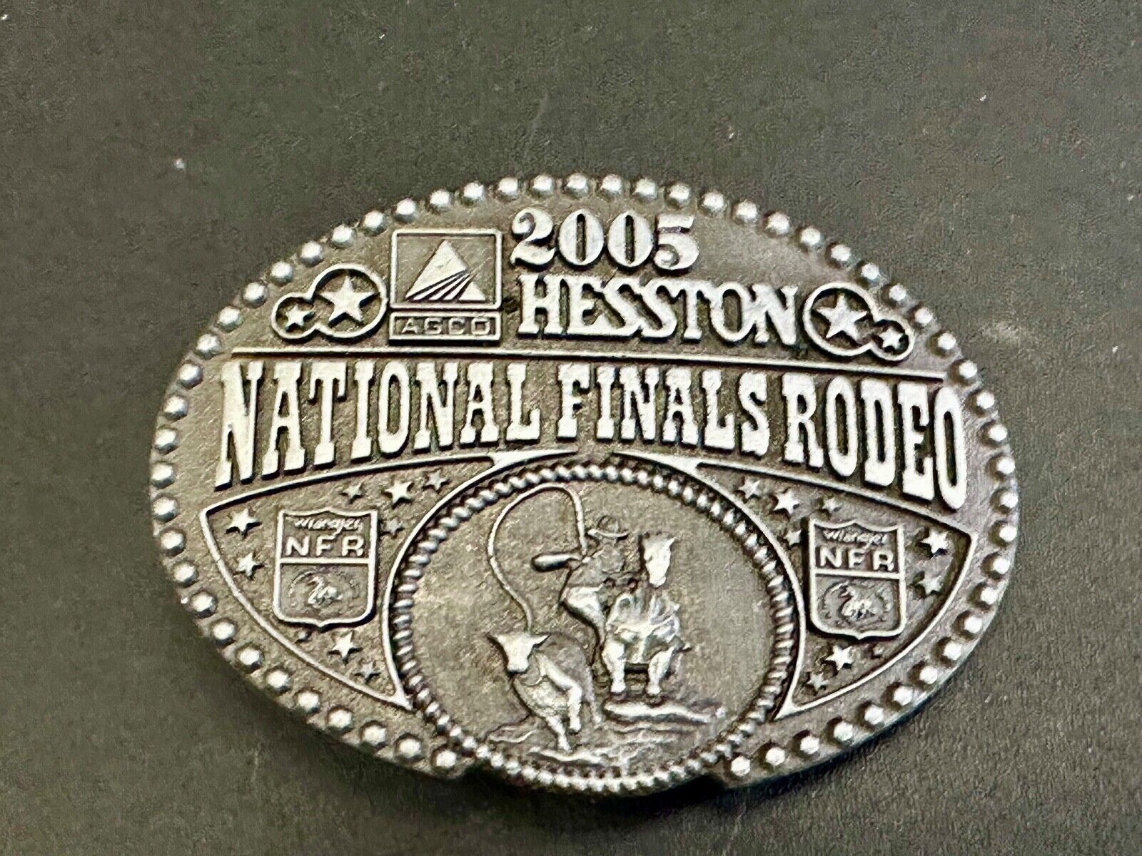 2005 youth Sized Hesston National Finals Rodeo Bull Riding Cowboys belt buckle 