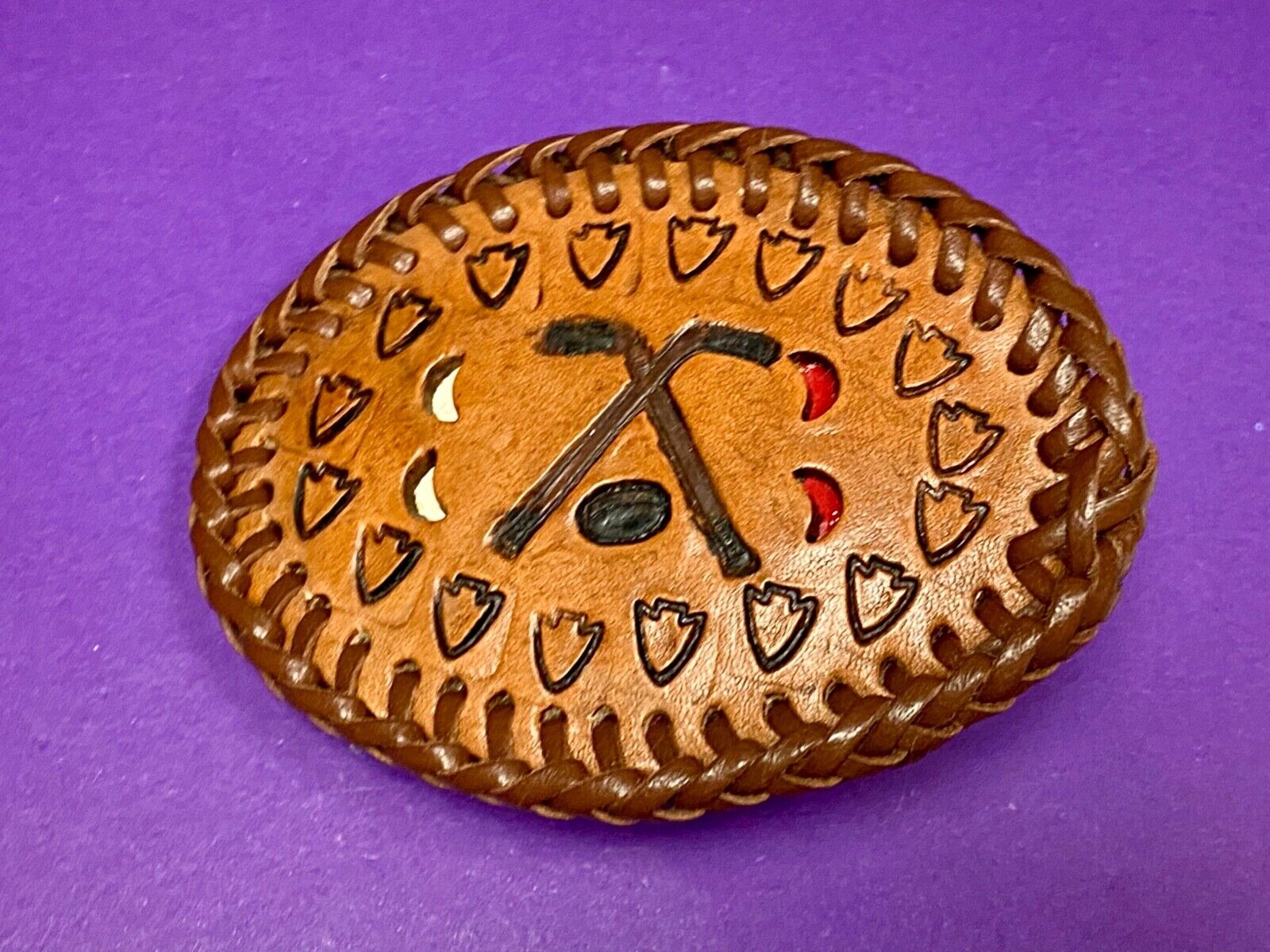 Ultimate Hockey Fan -  Hand Stitched Leather Western Oval Belt Buckle