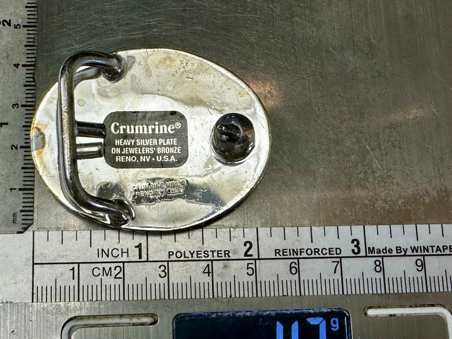 Vintage Crumrine 2" Wide Small Two tone Belt Buckle Engraved Swirl Design