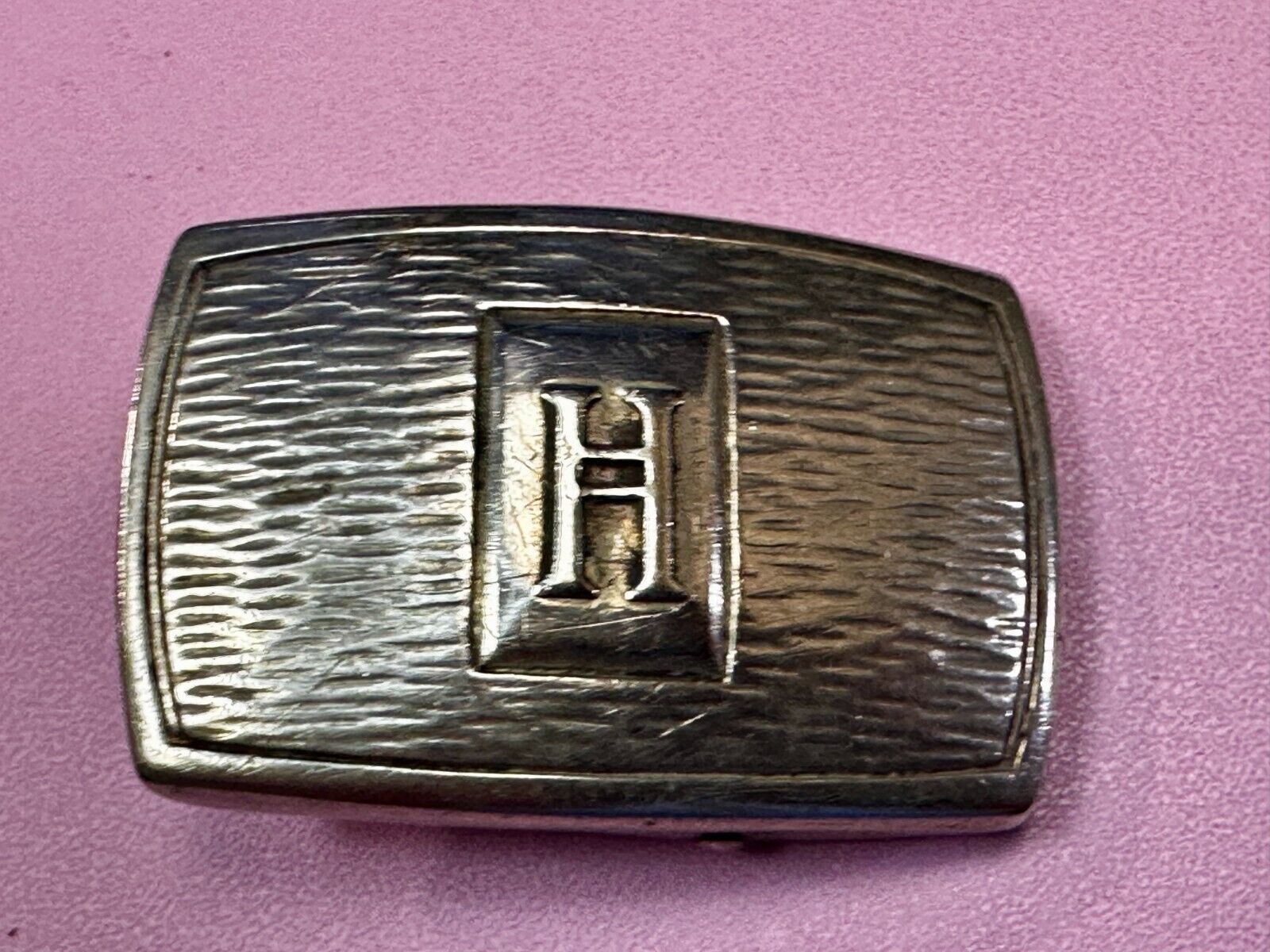 Antique Letter Monogram Initial H Art Deco Nickel Silver Belt Buckle by Pioneer