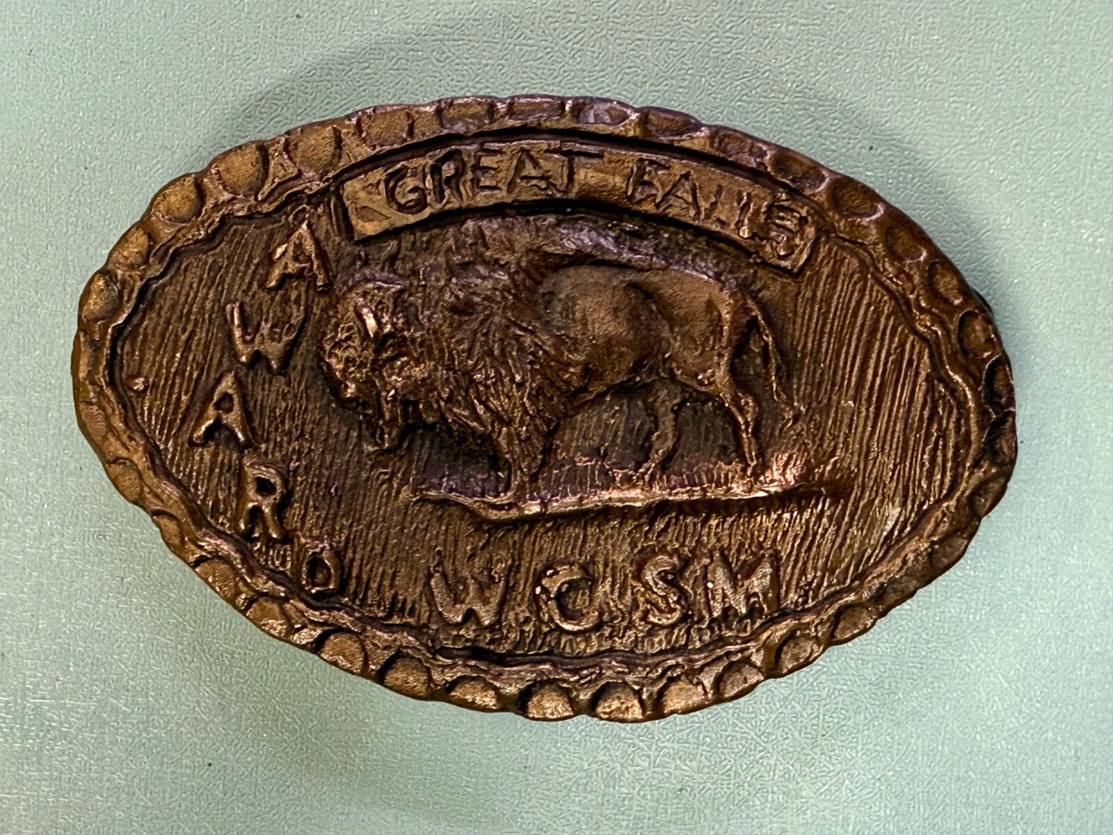 American Buffalo Bison Great Falls Award WCSM Brass Tone Hunters Belt Buckle
