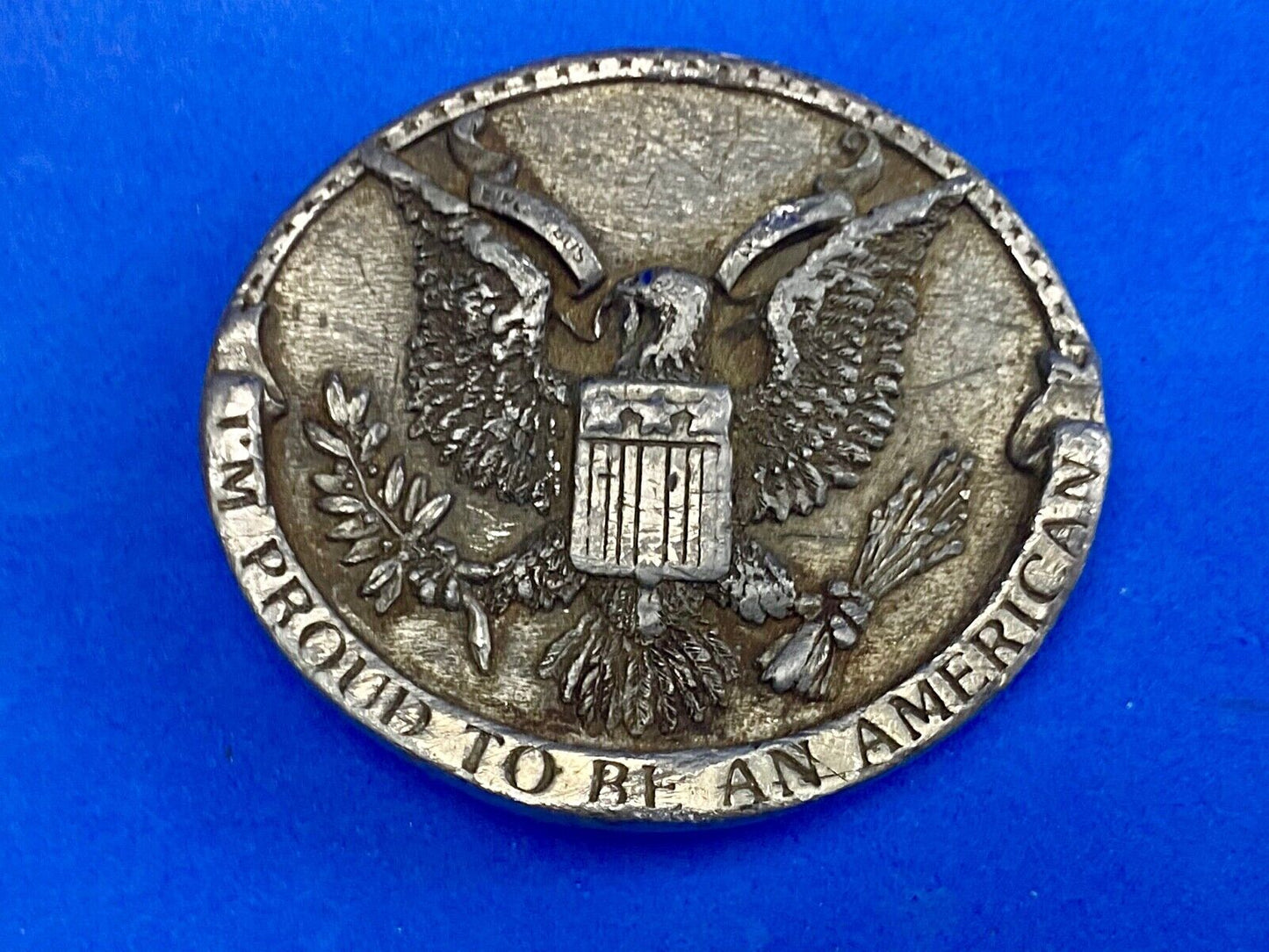 Vintage 1981 Patriotic.   I'm Proud to be an American! USA belt buckle Bergamot 