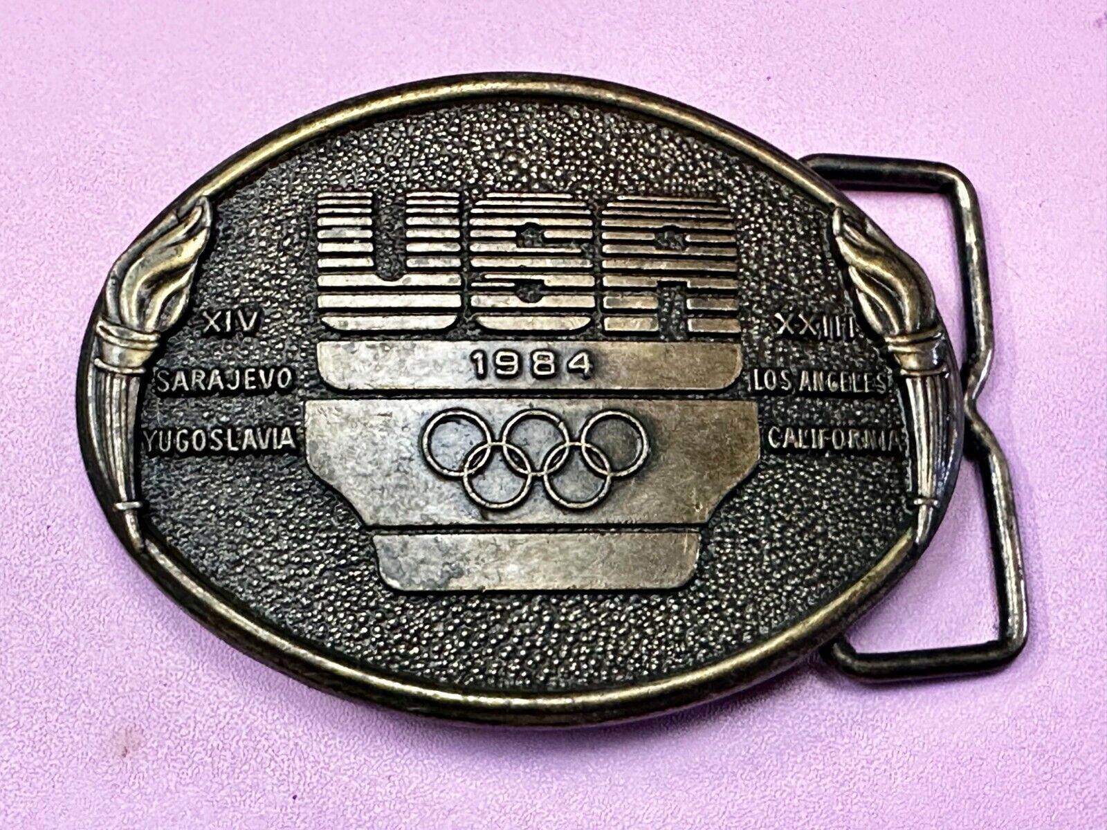 1984 USA Olympics Los Angeles California Vintage Commemorative Belt Buckle
