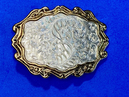 Unique Shape Western Belt Buckle Floral Design Western Cowboy Cowgirl Signed W