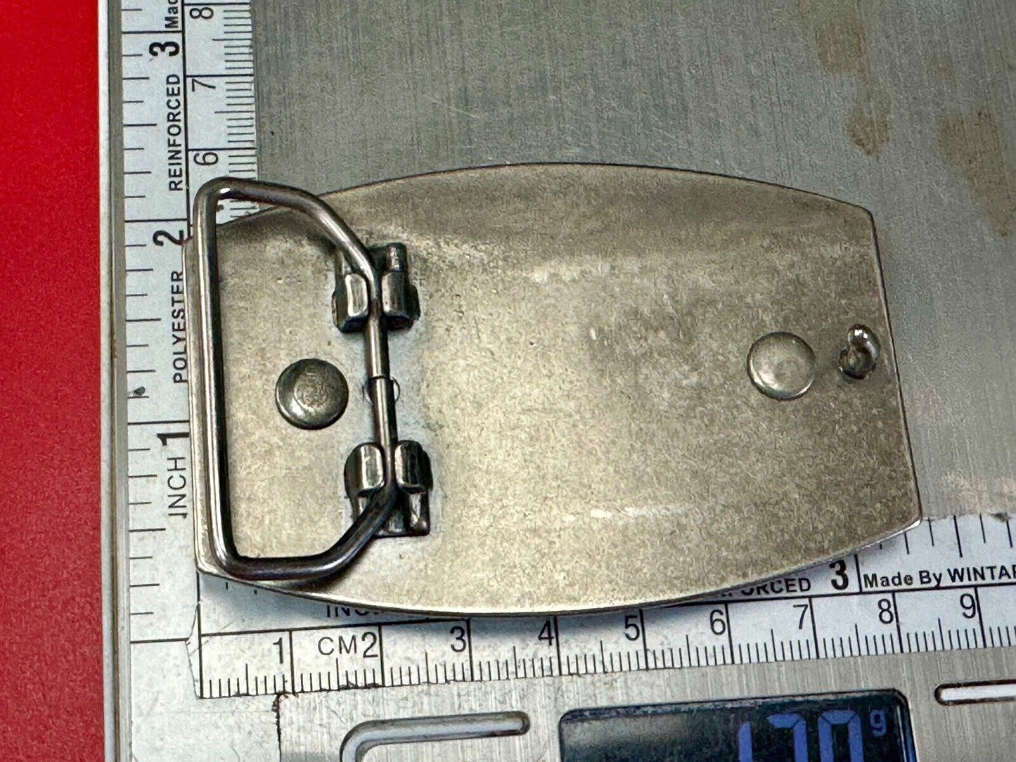 vintage Faux Wood stripe in silver tone western vibe belt buckle