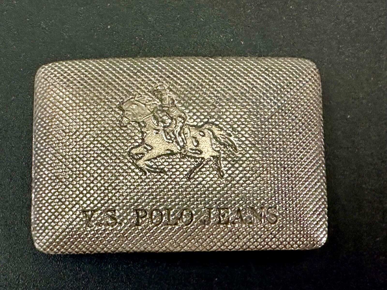 US Polo Jeans Horse Riding Polo Player Silver Tone Rectangular Belt Buckle