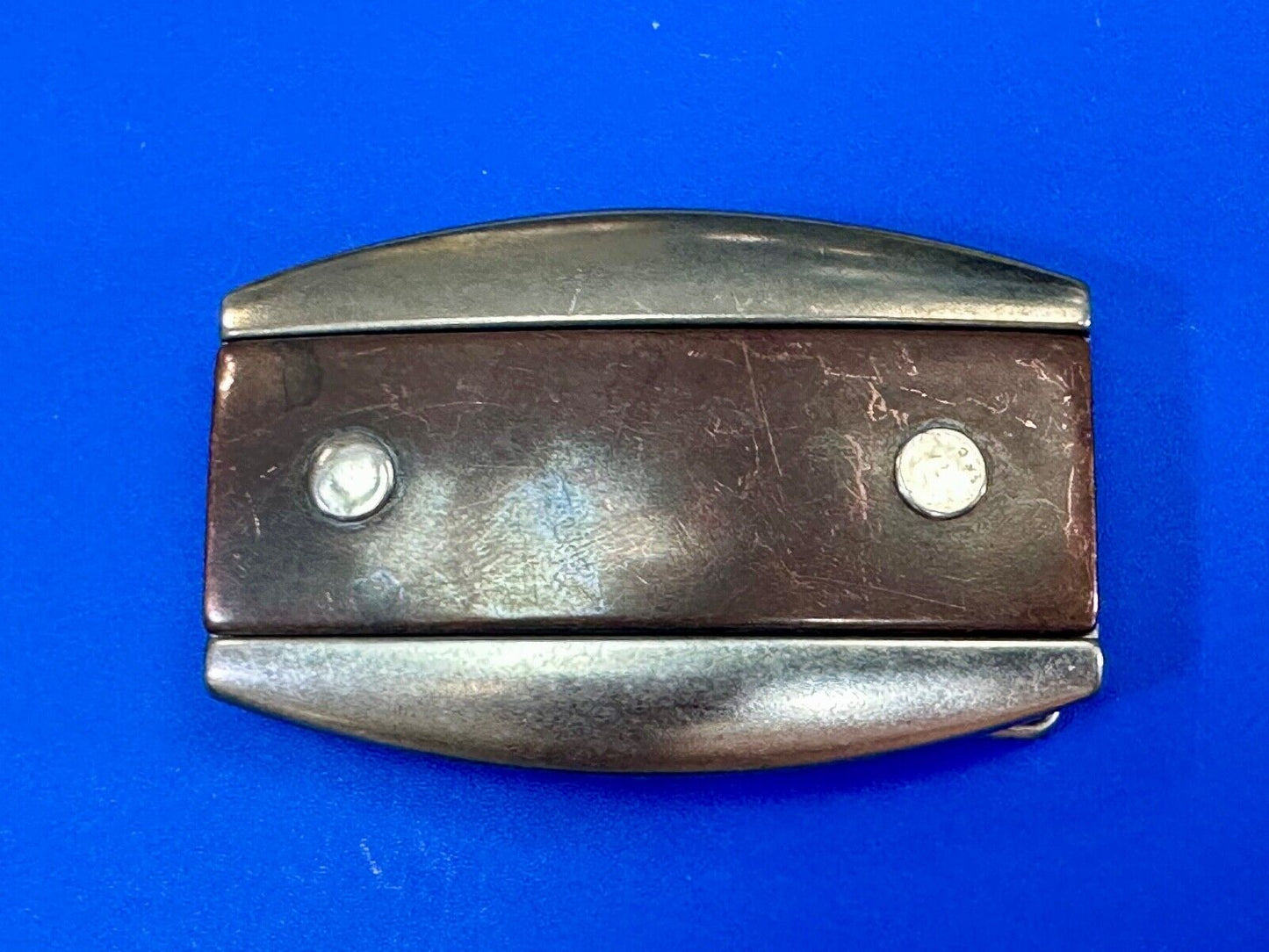 vintage Faux Wood stripe in silver tone western vibe belt buckle